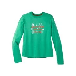 Brooks Women's Run Merry Distance Long Sleeve - Green/Run Merry (221563377) -Sports Fashion Store 221563 377 LF Run Merry Distance Graphic LS